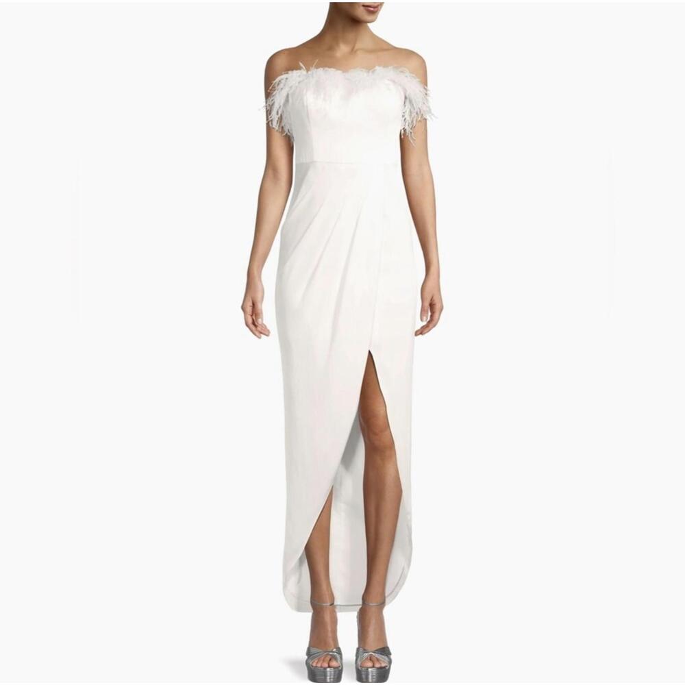 Aidan Mattox - Elegant Strapless White Dress with Feather Detail, Size 0